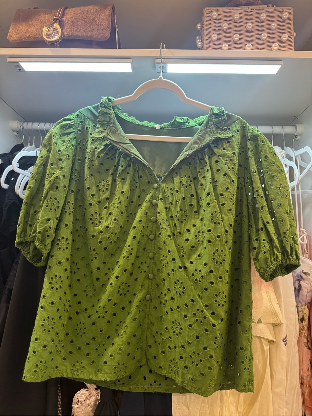 Amazon Green Eyelet Button-Front Blouse